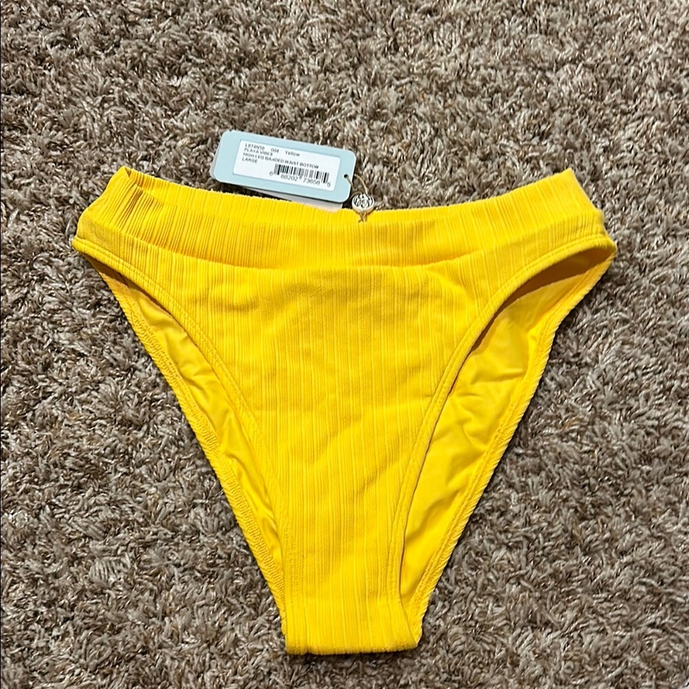 NWT Luli fama playa vibes yellow high leg bikini bottom sz large